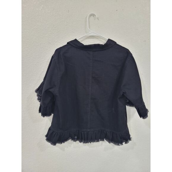 Suvimuga Women's Black Denim Jacket Button Down size XL Raw Hem #13 - Picture 2 of 3